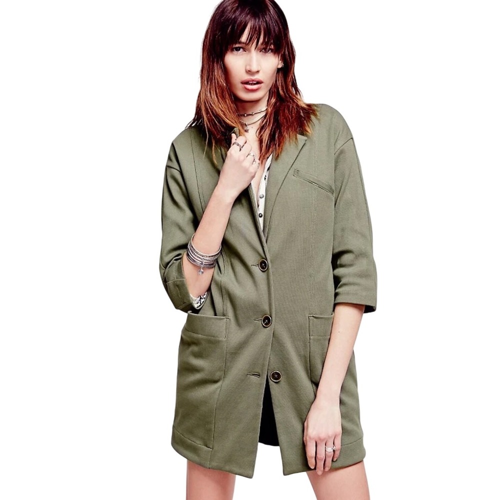 Free People Whole Story Green Knit Jacket Blazer S
